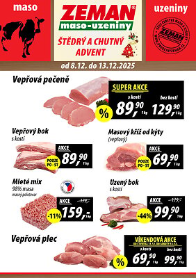 Leták ZEMAN maso - uzeniny ZEMAN maso - uzeniny leták platný od 2025-12-08 do 2025-12-13