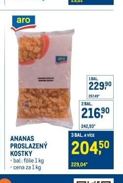 Ananas proslazený kostky
