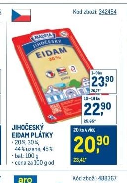 Jihočeský Eidam plátky