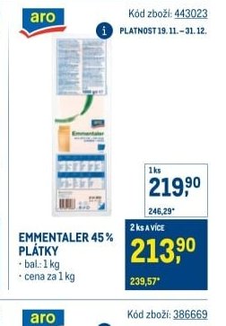 Emmentaler 45% plátky