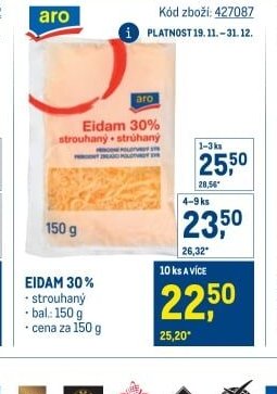 Eidam 30% strouhaný