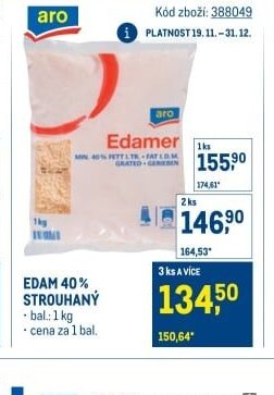 Edam 40% strouhaný
