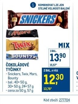 ČOKOLÁDOVÉ TYČINKY (Snickers, Twix, Mars, Bounty)