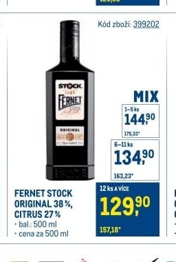 FERNET STOCK ORIGINAL 38%, CITRUS 27%