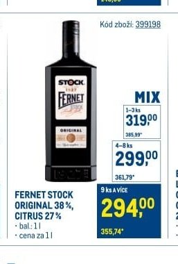 FERNET STOCK ORIGINAL 38%, CITRUS 27%