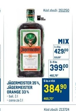 JÄGERMEISTER 35 %, JÄGERMEISTER ORANGE 33 %
