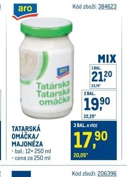 TATARSKÁ OMÁČKA/MAJONÉZA 12x250 ml