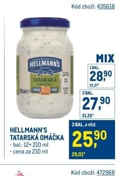 HELLMANN'S TATARSKÁ OMÁČKA 12x210 ml