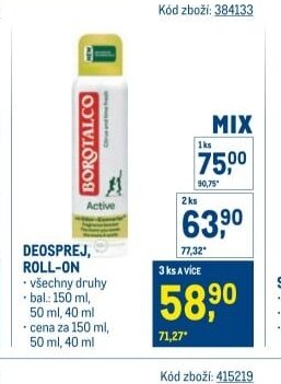 Borotalco deosprej, roll-on