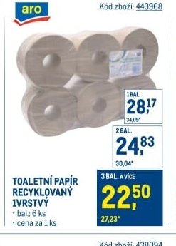 TOALETNÍ PAPÍR RECYKLOVANÝ 1VRSTVÝ