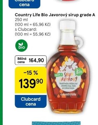 Country Life Bio Javorový sirup grade A 250 ml - Tesco aktualniletaky.eu