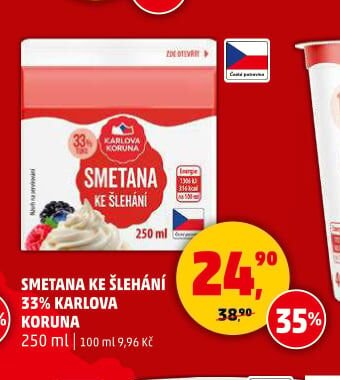 SMETANA KE ŠLEHÁNÍ 33% KARLOVA KORUNA 250 ml - Penny Market aktualniletaky.eu