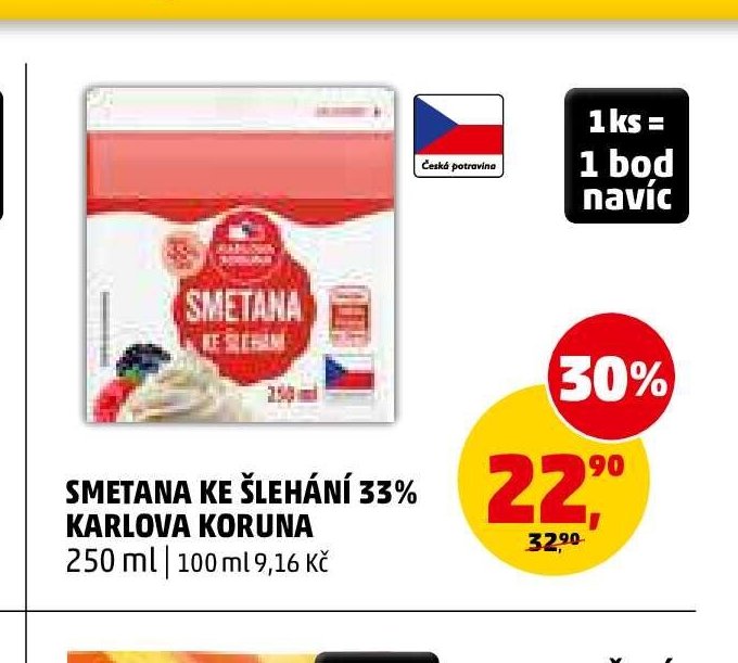 Smetana ke šlehání 33% Karlova Koruna - Penny Market aktualniletaky.eu