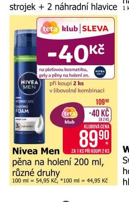 Nivea Men pěna na holení 200 ml, různé druhy - Teta drogerie aktualniletaky.eu