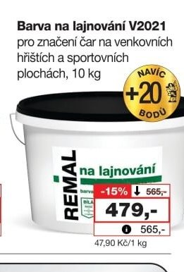 Barva na lajnování V2021 pro značení čar na venkovních hřištích a sportovních plochách, 10 kg - Barvy a laky drogerie aktualniletaky.eu