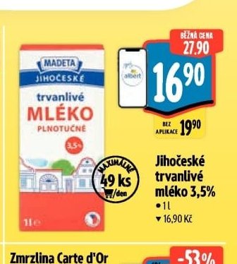 Jihočeské trvanlivé mléko 3,5% - Albert aktualniletaky.eu