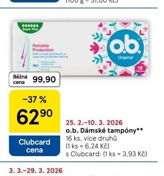 o.b. Dámské tampóny - Tesco aktualniletaky.eu