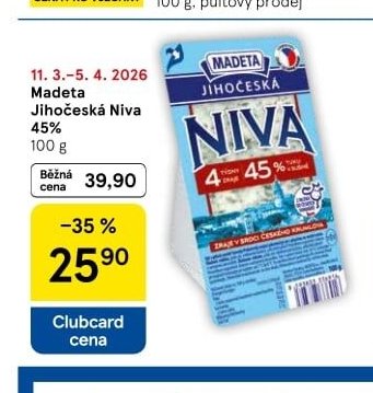 Madeta Jihočeská Niva 45% - Tesco aktualniletaky.eu