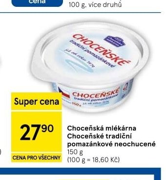 Choceňská mlékárna Choceňské tradiční pomazánkové neochucené - Tesco aktualniletaky.eu