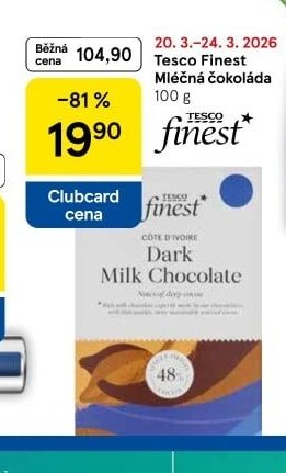 Tesco Finest Mléčná čokoláda - Tesco aktualniletaky.eu