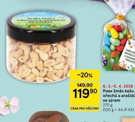 Poex Směs kešu ořechů a arašídů se sýrem 270 g - Tesco aktualniletaky.eu