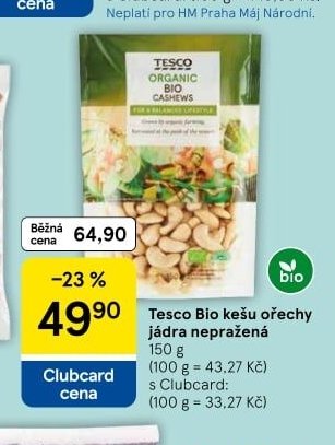 Tesco Bio kešu ořechy jádra nepražená 150 g - Tesco aktualniletaky.eu