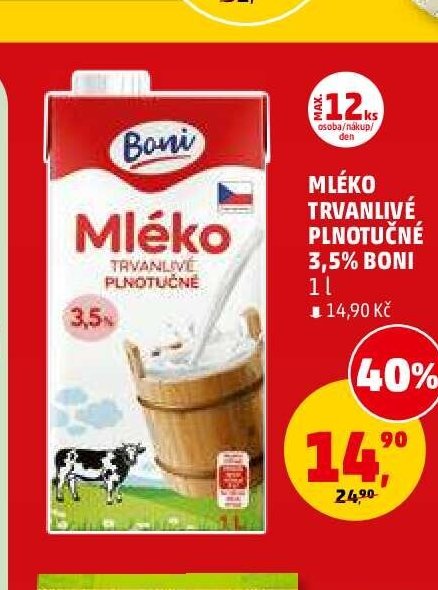Mléko trvanlivé plnotučné Boni - Penny Market aktualniletaky.eu