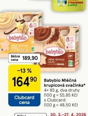 Babybio Mléčná krupicová svačinka - Tesco aktualniletaky.eu