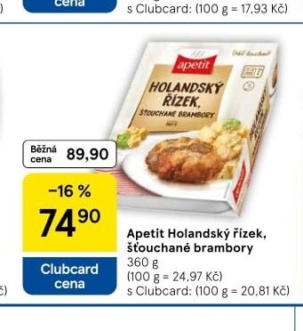 Apetit Holandský řízek, šťouchané brambory - Tesco aktualniletaky.eu