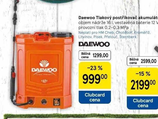 Daewoo Tlakový postřikovač akumulátorový - Tesco aktualniletaky.eu
