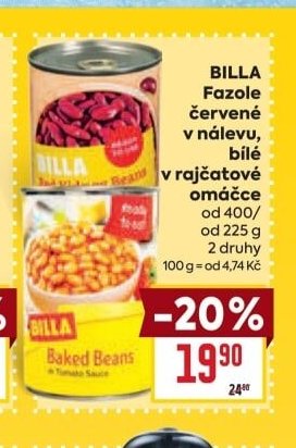 BILLA Fazole červené v nálevu, bílé v rajčatové omáčce - BILLA aktualniletaky.eu
