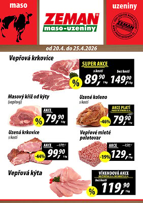 Leták ZEMAN maso - uzeniny ZEMAN maso - uzeniny leták platný od 2026-04-20 do 2026-04-25