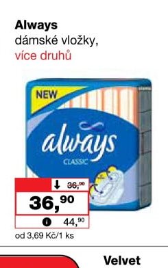 Always dámské vložky, více druhů