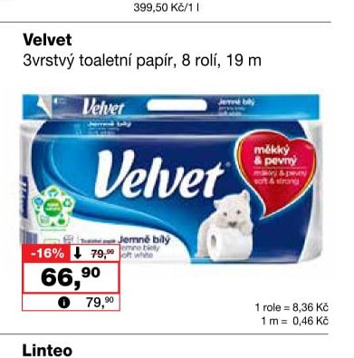 Velvet 3vrstvý toaletní papír, 8 rolí, 19 m