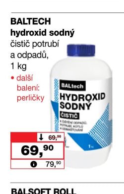 BALTECH hydroxid sodný čistič potrubí a odpadů, 1 kg