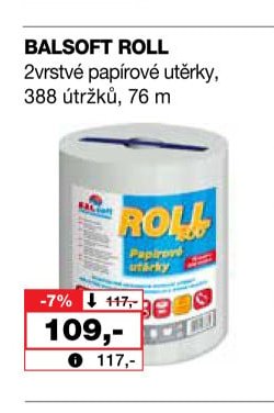 BALSOFT ROLL 2vrstvé papírové utěrky, 388 útržků, 76 m