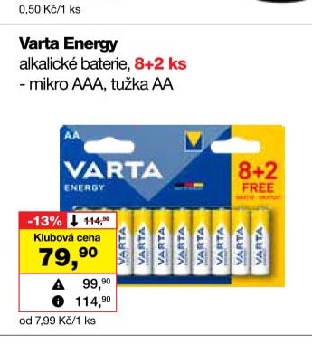 Varta Energy alkalické baterie, 8+2 ks