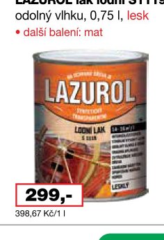 LAZUROL lak lodní S1119 odolný vlhku, 0,75 l, lesk