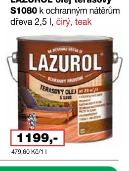 LAZUROL olej terasový S1080 k ochranným nátěrům dřeva 2,5 l, čirý, teak