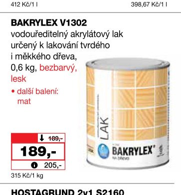 BAKRYLEX V1302 vodouředitelný akrylátový lak určený k lakování tvrdého i měkkého dřeva, 0,6 kg, bezbarvý, lesk