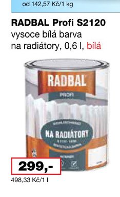 RADBAL Profi S2120 vysoce bílá barva na radiátory, 0,6 l, bílá