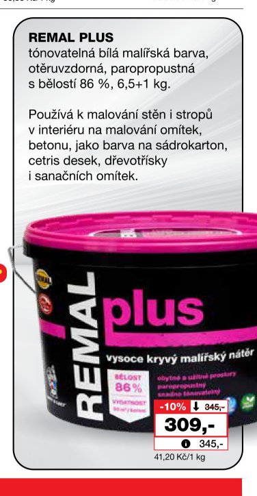 REMAL PLUS tónovatelná bílá malířská barva