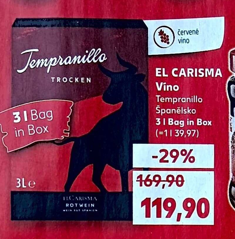 EL CARISMA Víno Tempranillo 3 l Bag in Box