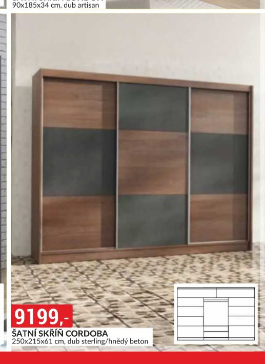 ŠATNÍ SKŘÍŇ CORDOBA 250x215x61 cm, dub sterling/hnědý beton