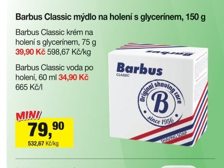 Barbus Classic mýdlo na holení s glycerínem, 150 g