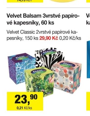 Velvet Balsam 3vrstvé papírové kapesníky, 60 ks