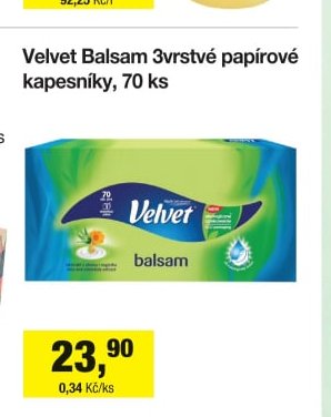 Velvet Balsam 3vrstvé papírové kapesníky, 70 ks