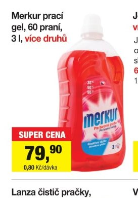 Merkur prací gel, 60 praní, 3 l, více druhů