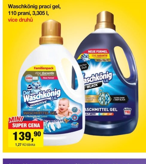 WaschKönig prací gel, 110 praní, 3,305 l, více druhů