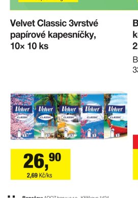 Velvet Classic 3vrstvé papírové kapesníčky